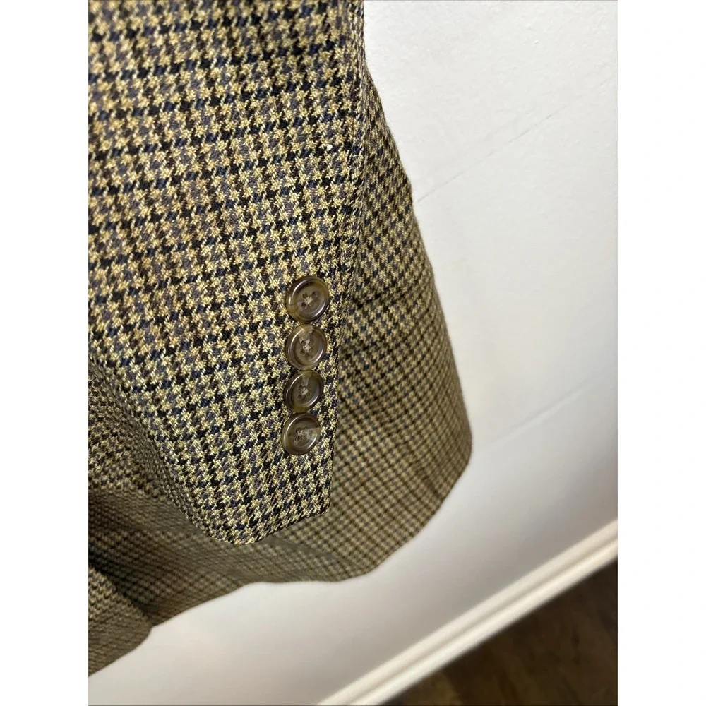 Vintage Chaps Ralph Lauren Houndstooth Pure Wool Blazer Mens‎ 46 T Brown